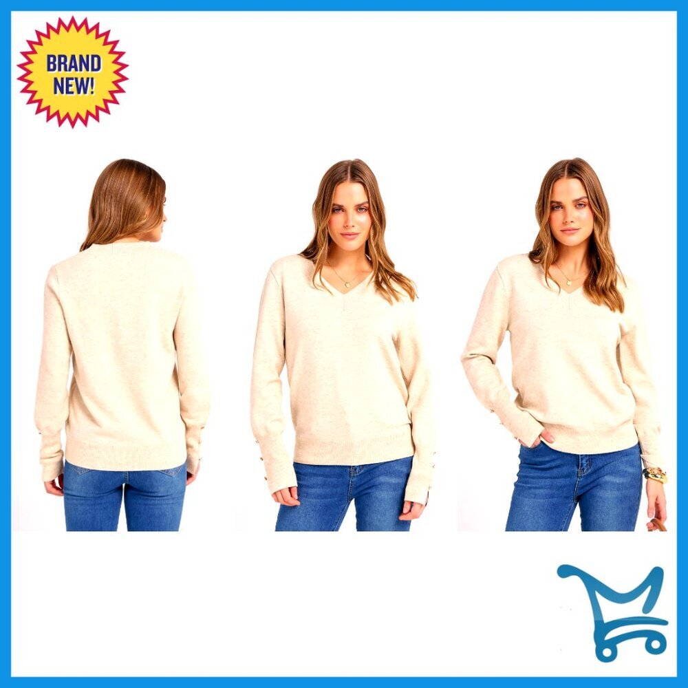 V Neck Pullover Sweater Long Sleeve Loose Knit Business Casual Work Blouse - Picture 7 of 7